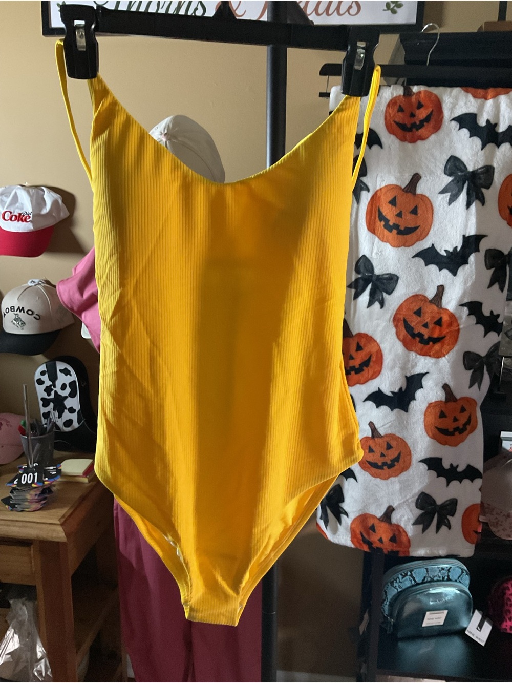 Lucky Brand Bright Yellow Ribbed One-Piece Swimsuit